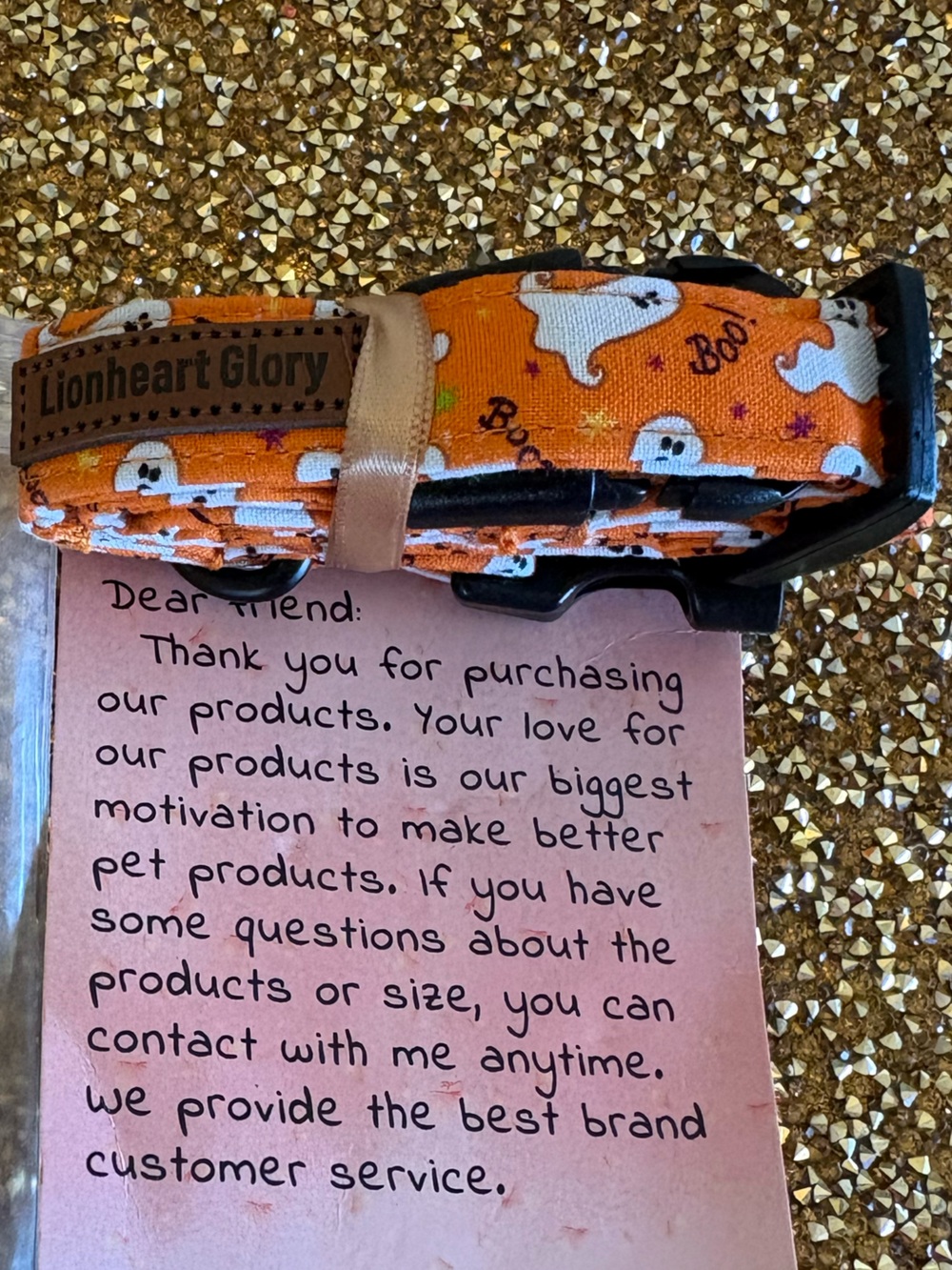 Lionheart Glory NWT Orange Halloween Ghost Dog Collar. Size Small